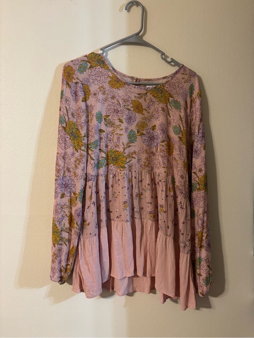 True Craft Pink Floral Tiered Long-Sleeve Tunic